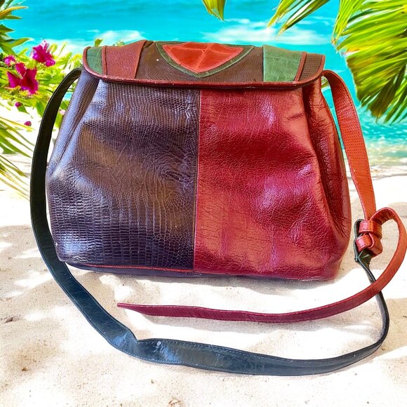 Sharif Vintage 80's USA Leather Shoulder Handbag Snakeskin Croc Print - Picture 4 of 15